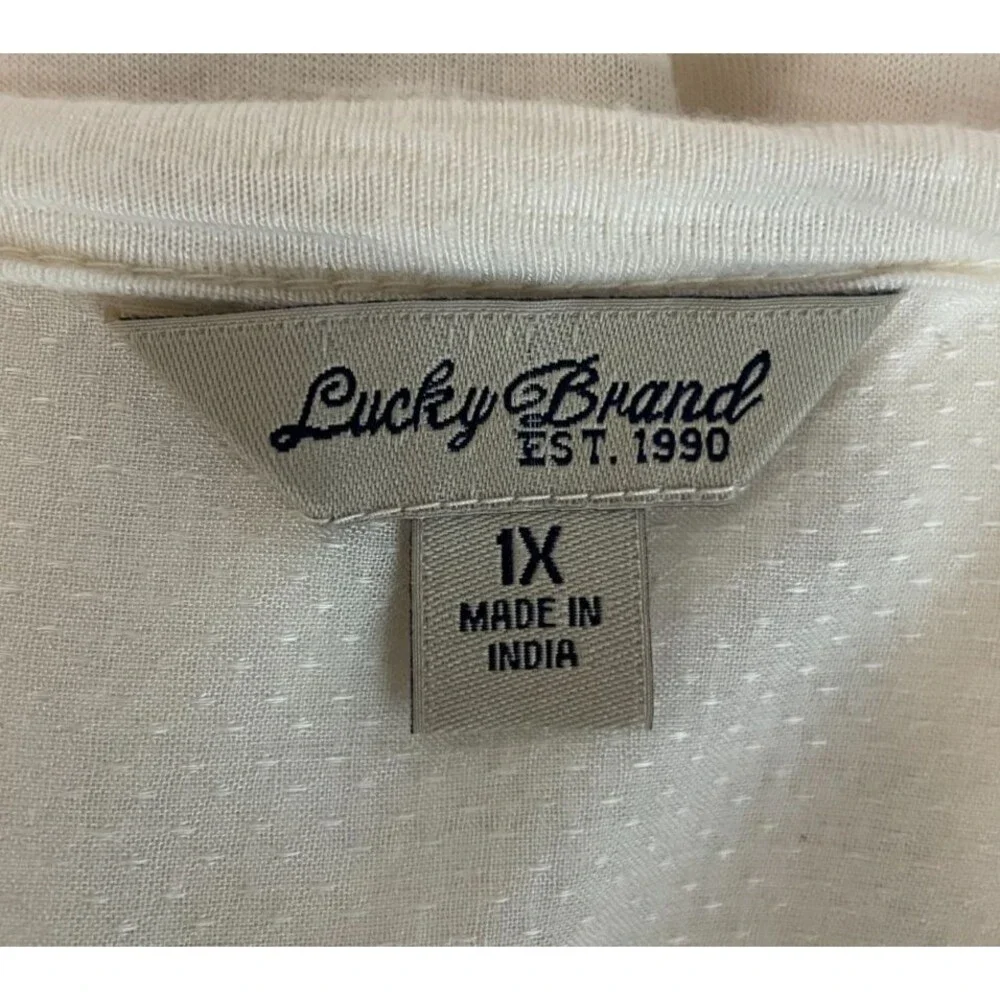 LUCKY BRAND Womens TOP Long Sleeve IVORY Mixed Media Size 1X